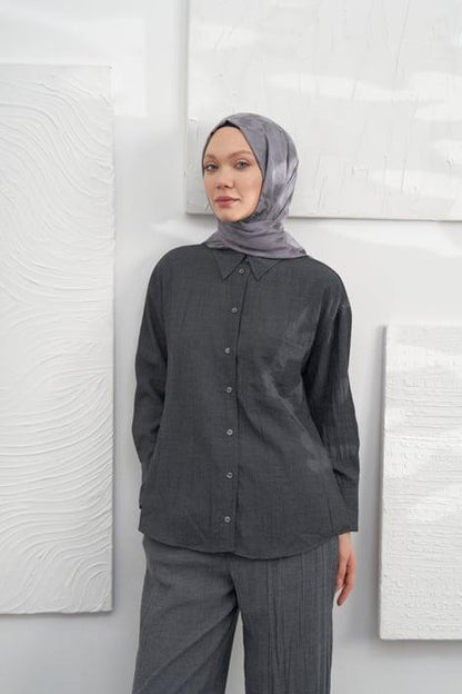 Armanda Jakarlı Şal - Kazayağı Desenli - Füme