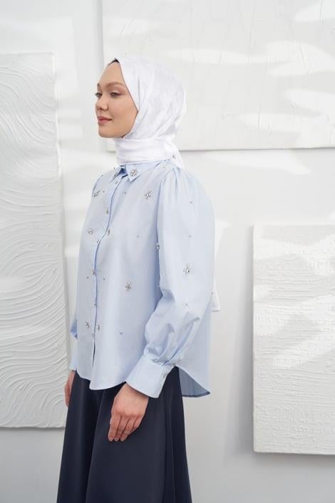 Armanda Jakarlı Şal - Kazayağı Desenli - Kırık Beyaz
