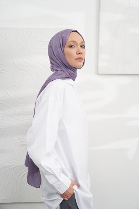 Armanda Jakarlı Şal - Kazayağı Desenli - Leylak