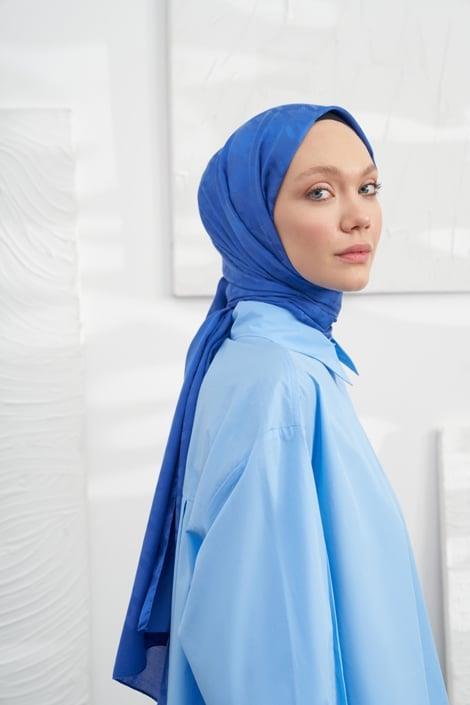 Armanda Jakarlı Şal - Kazayağı Desenli - Saks