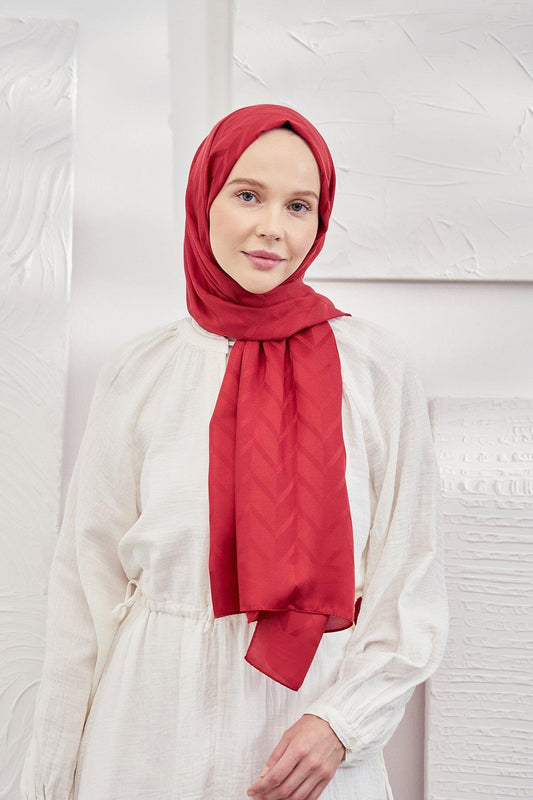 Armanda Jakarlı Şal - Zigzag Desenli - Kırmızı
