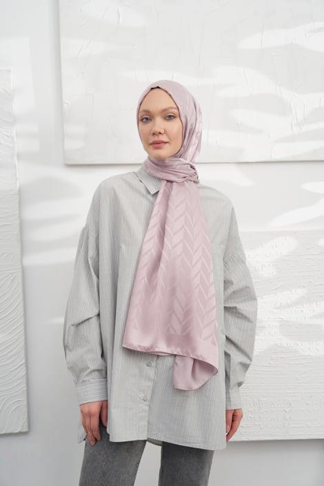 Armanda Jakarlı Şal - Zigzag Desenli - Sisli Pudra