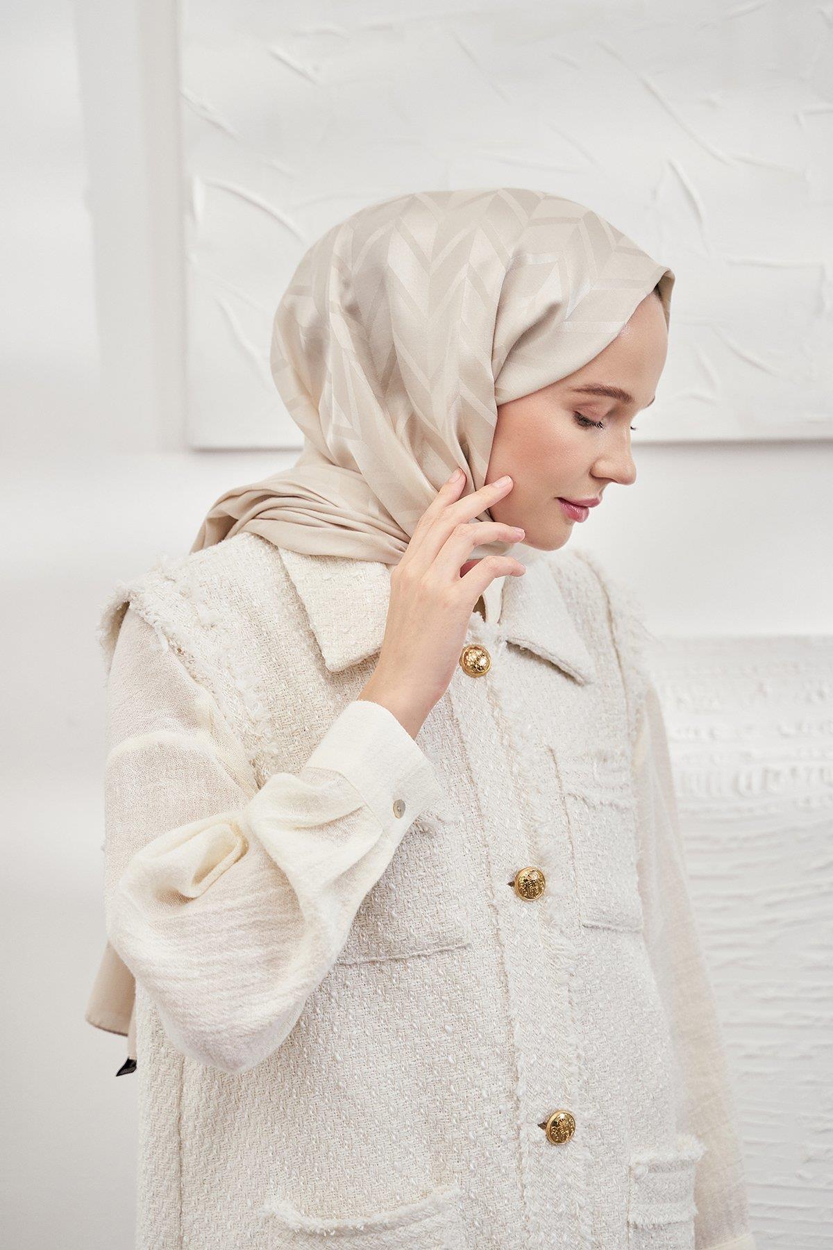 Armanda Jakarlı Şal - Zigzag Desenli - Taş