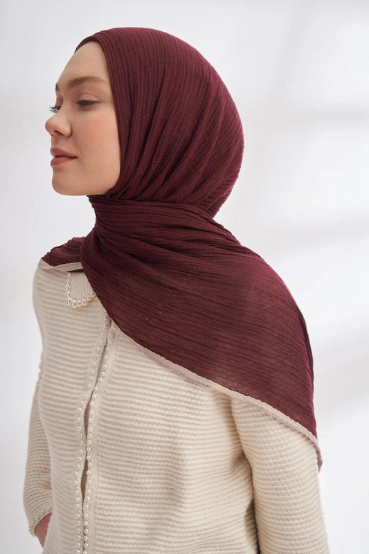 Armanda Müslin Biyeli Şal - Burgundy