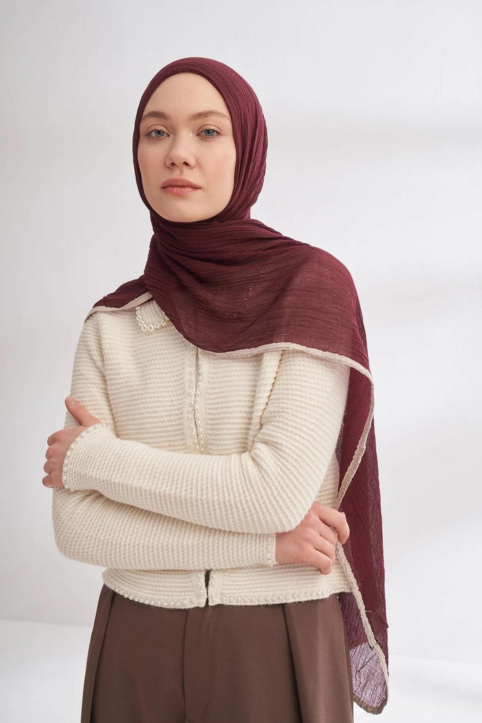 Armanda Müslin Biyeli Şal - Burgundy