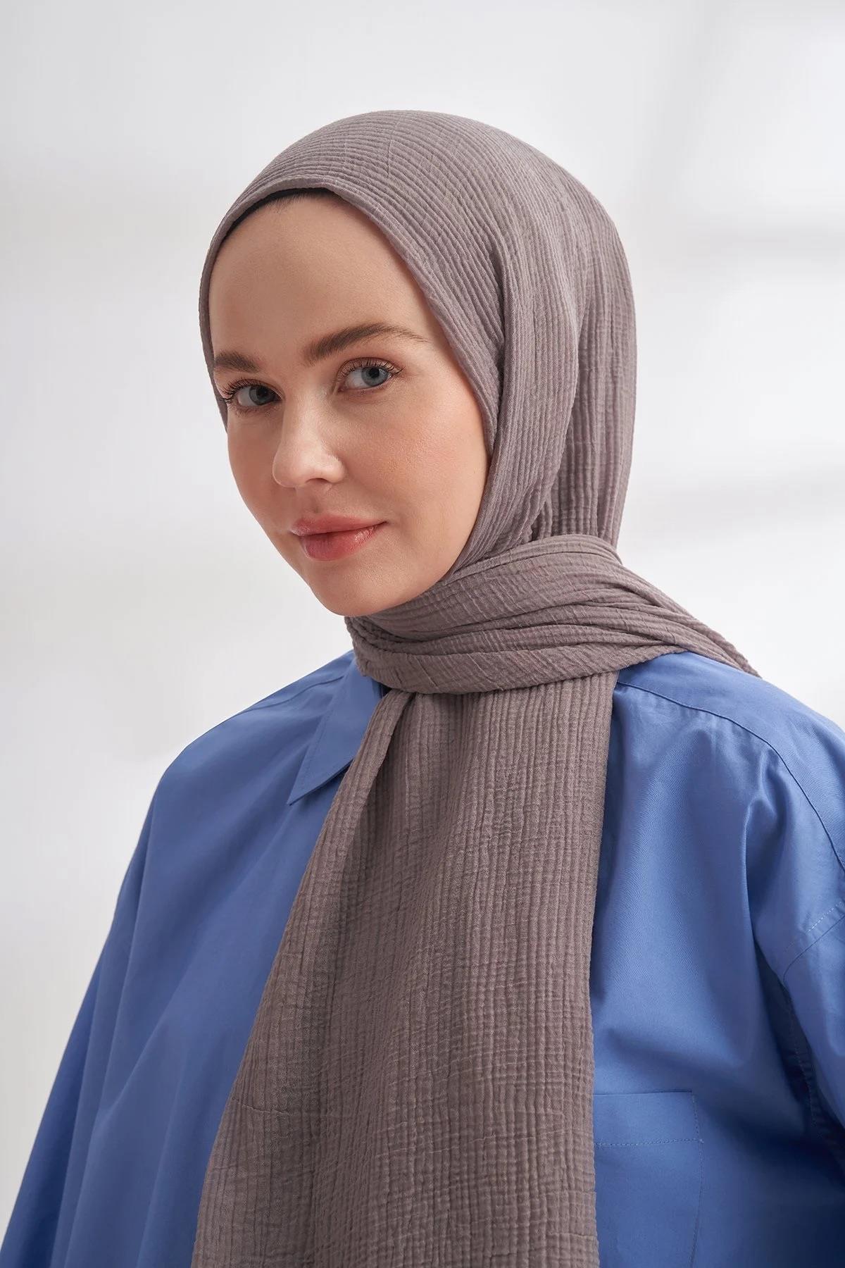 Armanda Müslin Biyeli Şal - Koyu Gri