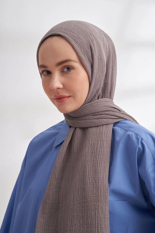 Armanda Müslin Biyeli Şal - Koyu Gri