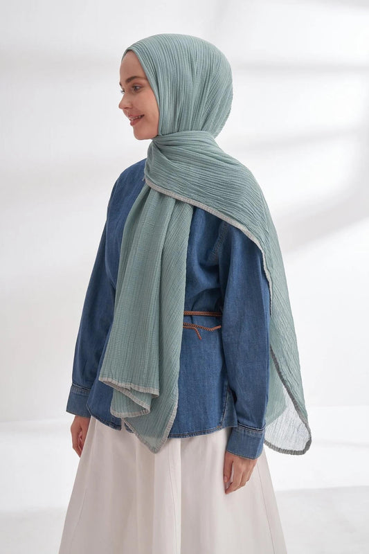 Armanda Müslin Biyeli Şal - Mint Yeşili