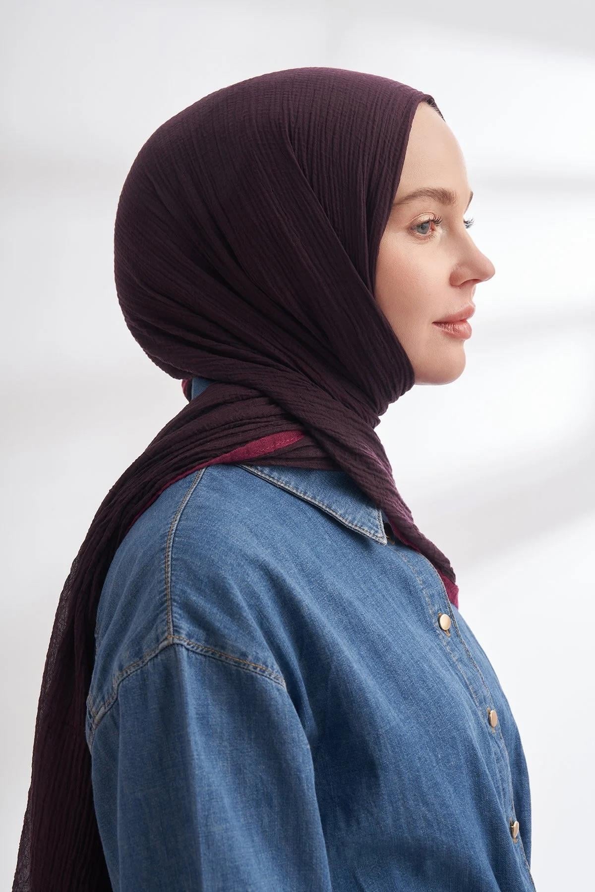 Armanda Müslin Biyeli Şal - Mürdüm