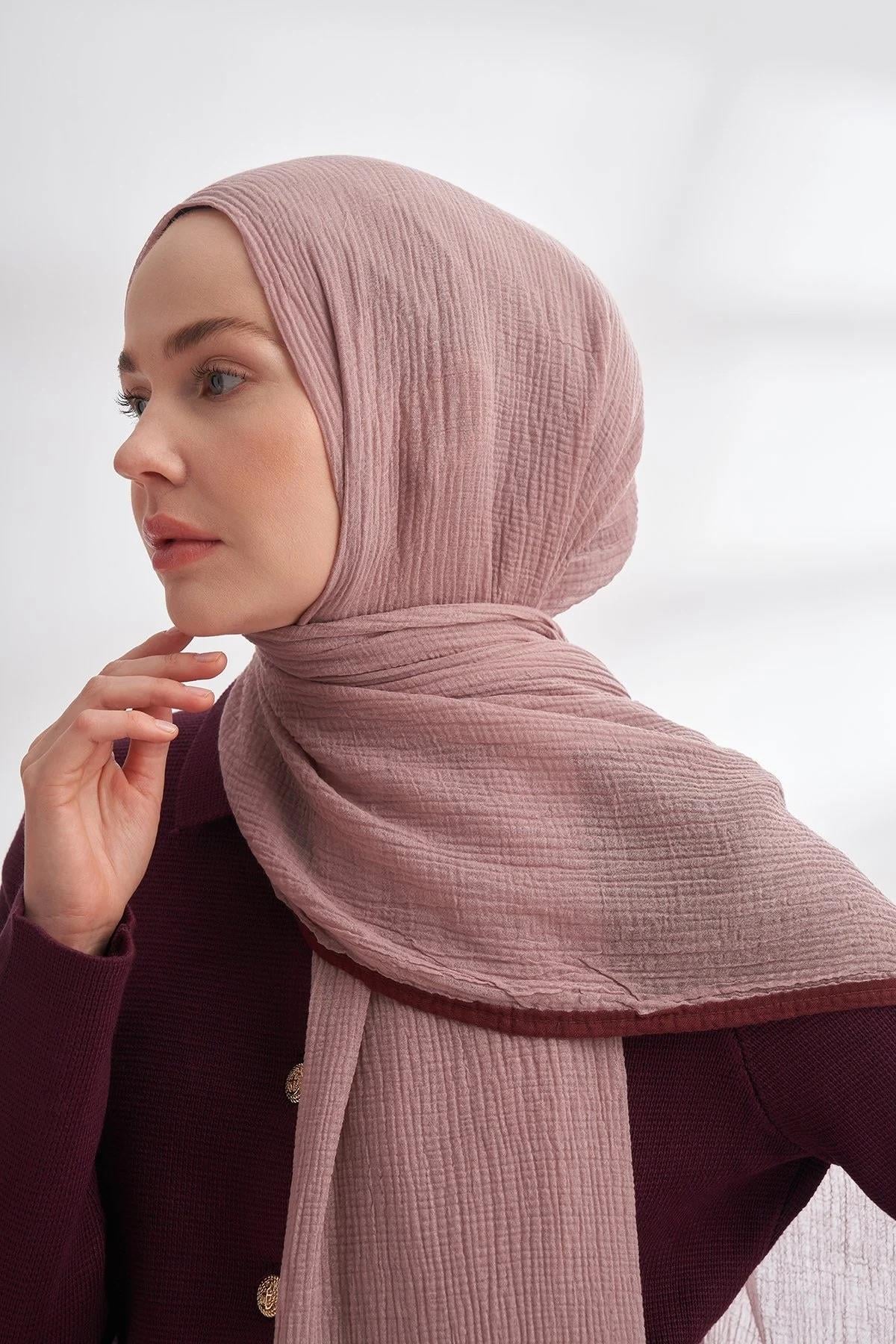 Armanda Müslin Biyeli Şal - Sisli Pudra