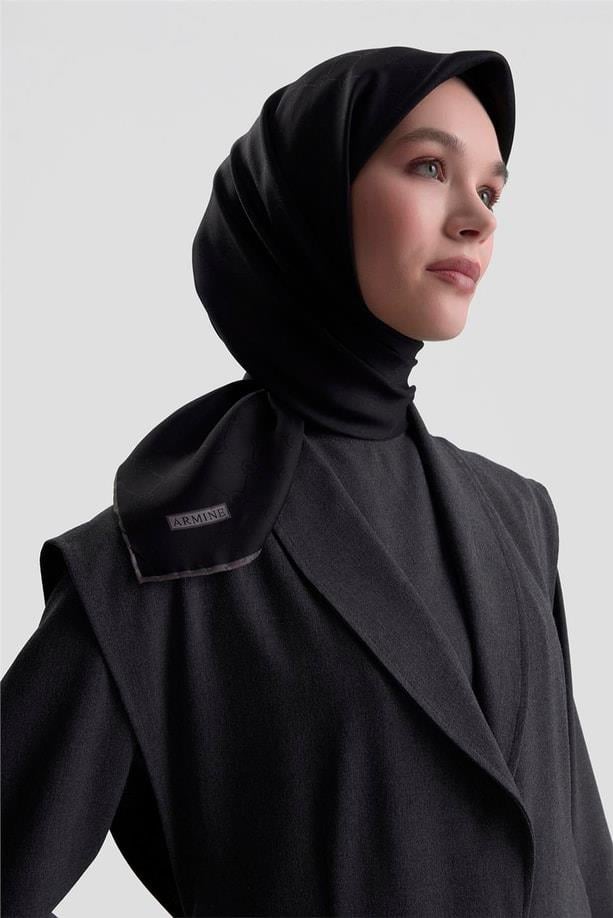 Armine Düz İpek Eşarp - 2001-20 Siyah Jakar