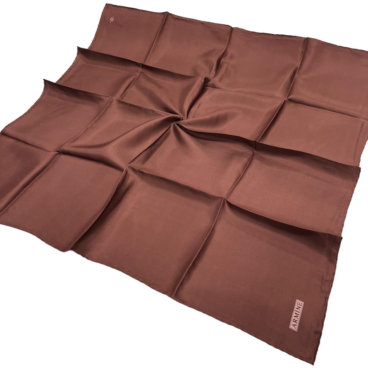 Armine Düz İpek Eşarp - 60 Kızıl Kahve Twill