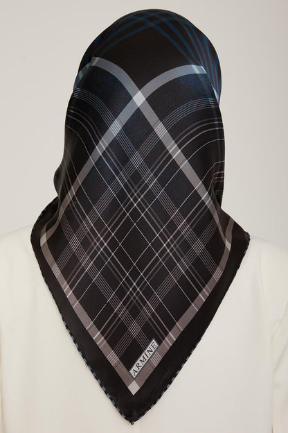 Armine İpek Eşarp 2023 Kış 8824-51 Siyah Petrol Twill