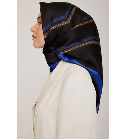Armine İpek Eşarp 2023 Kış 8833-39 Siyah Saks Twill