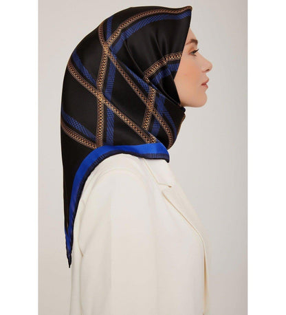 Armine İpek Eşarp 2023 Kış 8833-39 Siyah Saks Twill