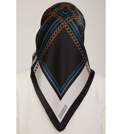 Armine İpek Eşarp 2023 Kış - 8845-50 Siyah Petrol Twill