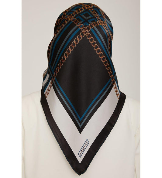 Armine İpek Eşarp 2023 Kış - 8845-50 Siyah Petrol Twill
