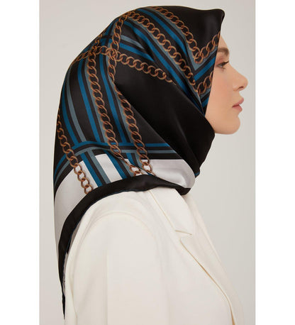 Armine İpek Eşarp 2023 Kış - 8845-50 Siyah Petrol Twill