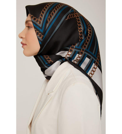 Armine İpek Eşarp 2023 Kış - 8845-50 Siyah Petrol Twill