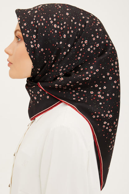 Armine İpek Eşarp Nostalji - 8900-13 Siyah Bordo Twill