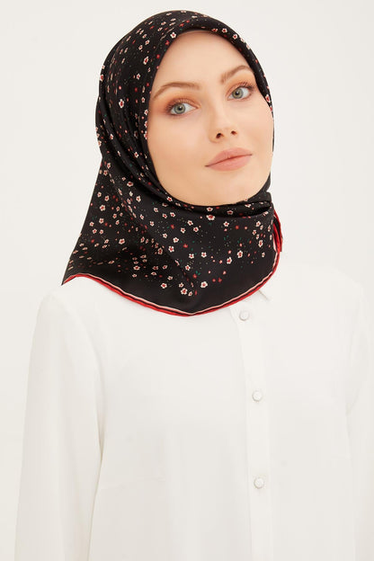 Armine İpek Eşarp Nostalji - 8900-13 Siyah Bordo Twill