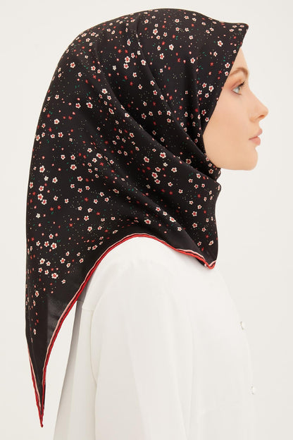 Armine İpek Eşarp Nostalji - 8900-13 Siyah Bordo Twill