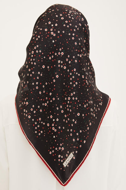 Armine İpek Eşarp Nostalji - 8900-13 Siyah Bordo Twill