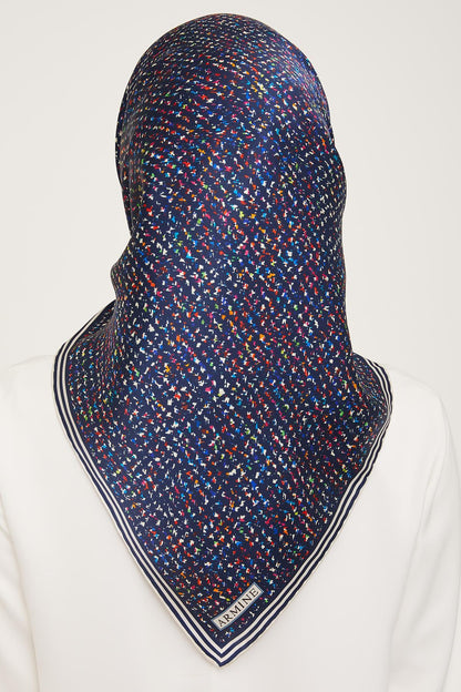 Armine İpek Eşarp Nostalji - 9013-10 Lacivert Ekru Twill