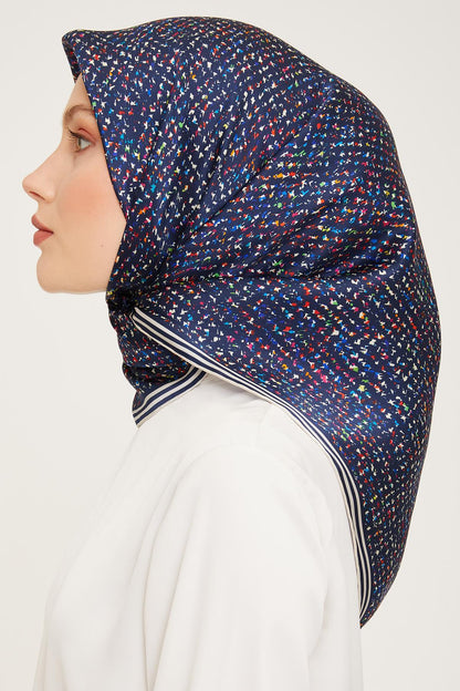 Armine İpek Eşarp Nostalji - 9013-10 Lacivert Ekru Twill