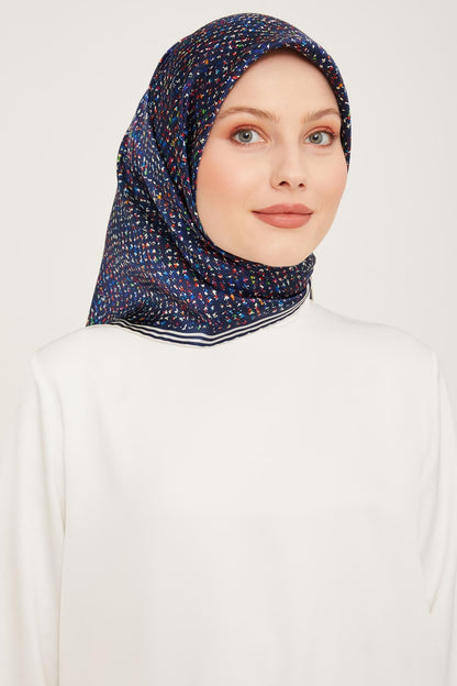 Armine İpek Eşarp Nostalji - 9013-10 Lacivert Ekru Twill