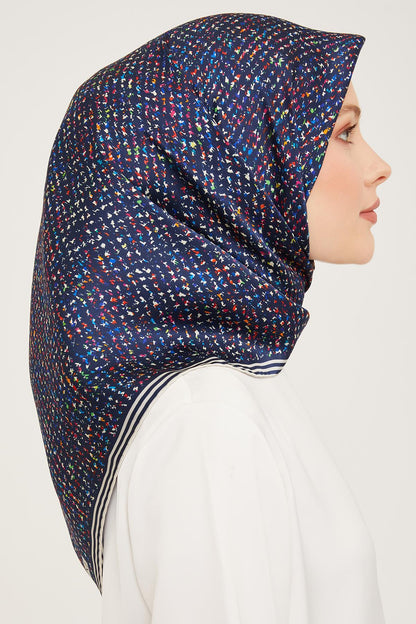 Armine İpek Eşarp Nostalji - 9013-10 Lacivert Ekru Twill