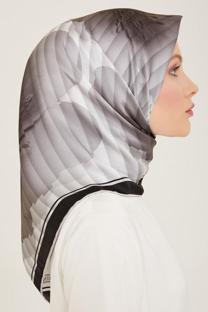 Armine İpek Eşarp Nostalji - 9100-07 Siyah Gri Twill