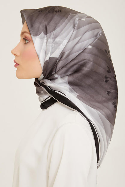 Armine İpek Eşarp Nostalji - 9100-07 Siyah Gri Twill