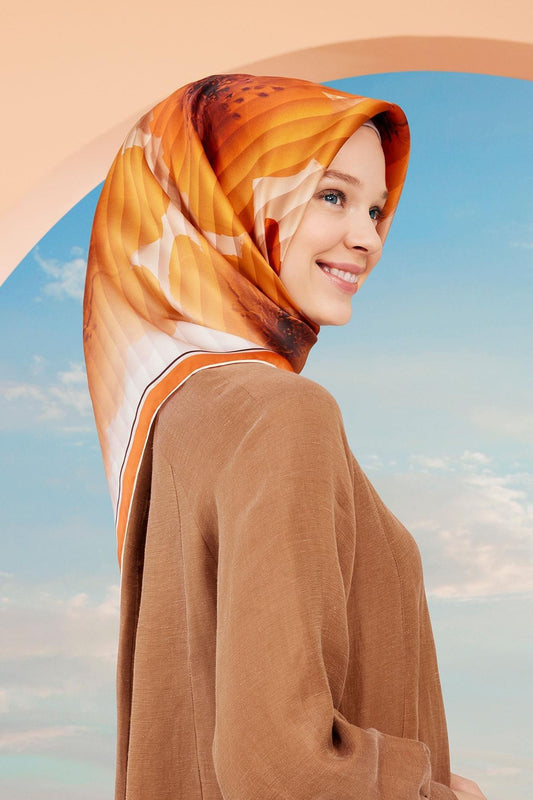 Armine İpek Eşarp Nostalji - 9100-31 Turuncu Twill