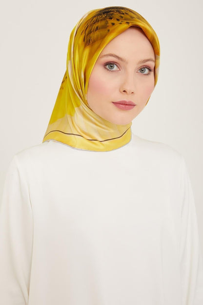 Armine İpek Eşarp 2024 Yaz - 9100-86 Sarı Twill
