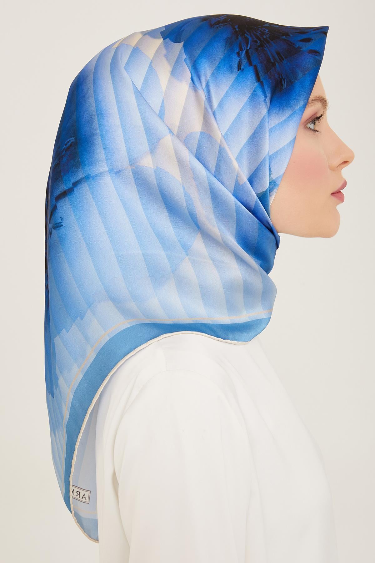 Armine İpek Eşarp Nostalji - 9100-87 Mavi Twill