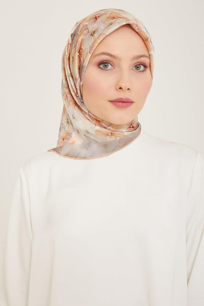Armine İpek Eşarp 2024 Yaz - 9108-33 Krem Gri Sura