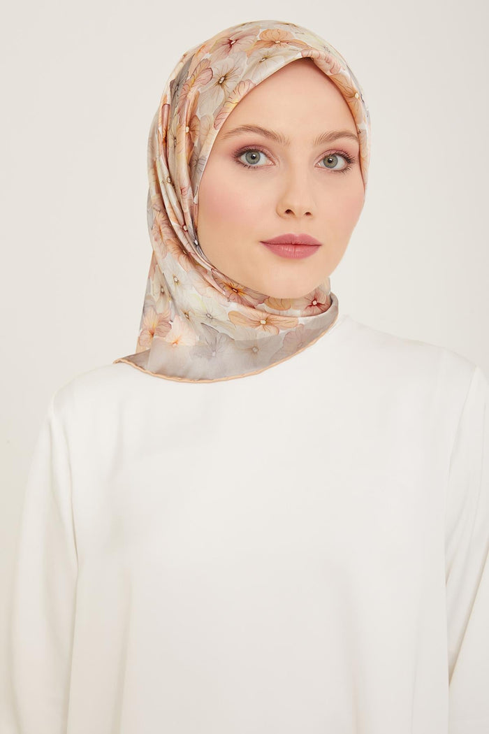 Armine İpek Eşarp 2024 Yaz - 9108-33 Krem Gri Twill