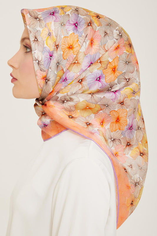 Armine İpek Eşarp 2024 Yaz - 9108-35 Somon Twill