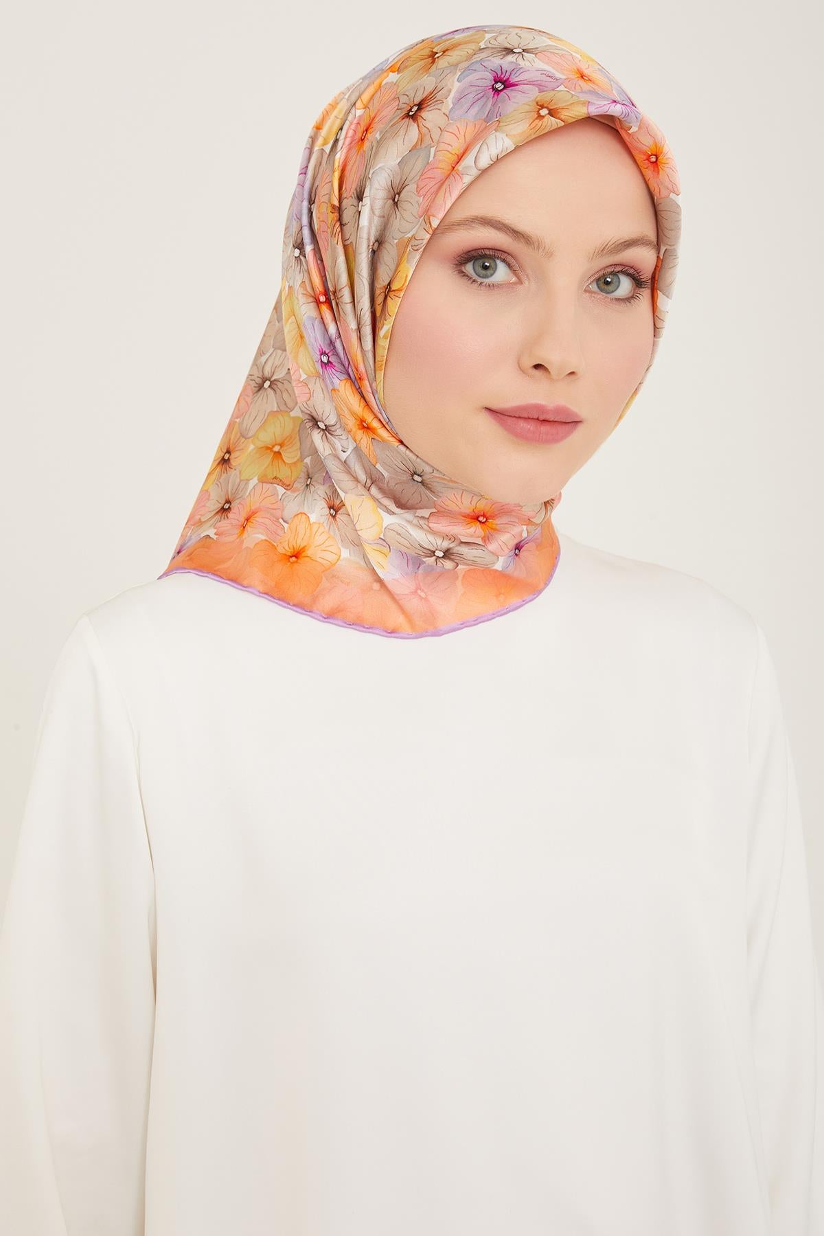 Armine İpek Eşarp 2024 Yaz - 9108-35 Somon Twill