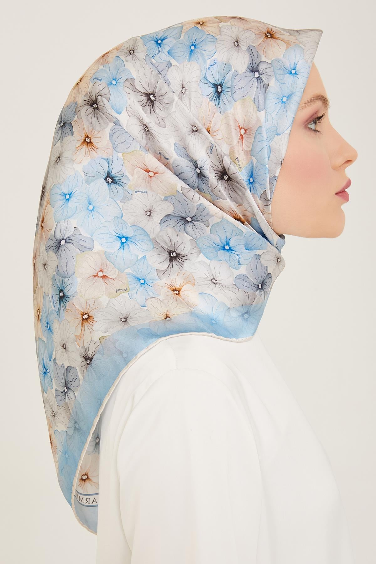 Armine İpek Eşarp 2024 Yaz - 9108-83 Açık Mavi Twill