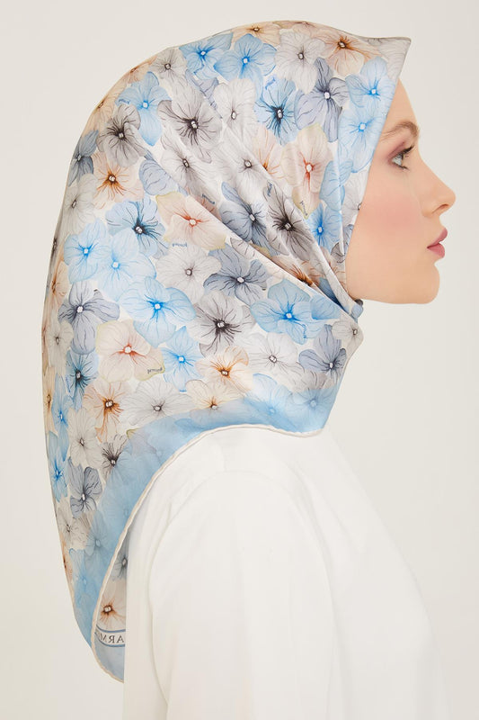 Armine İpek Eşarp 2024 Yaz - 9108-83 Açık Mavi Twill