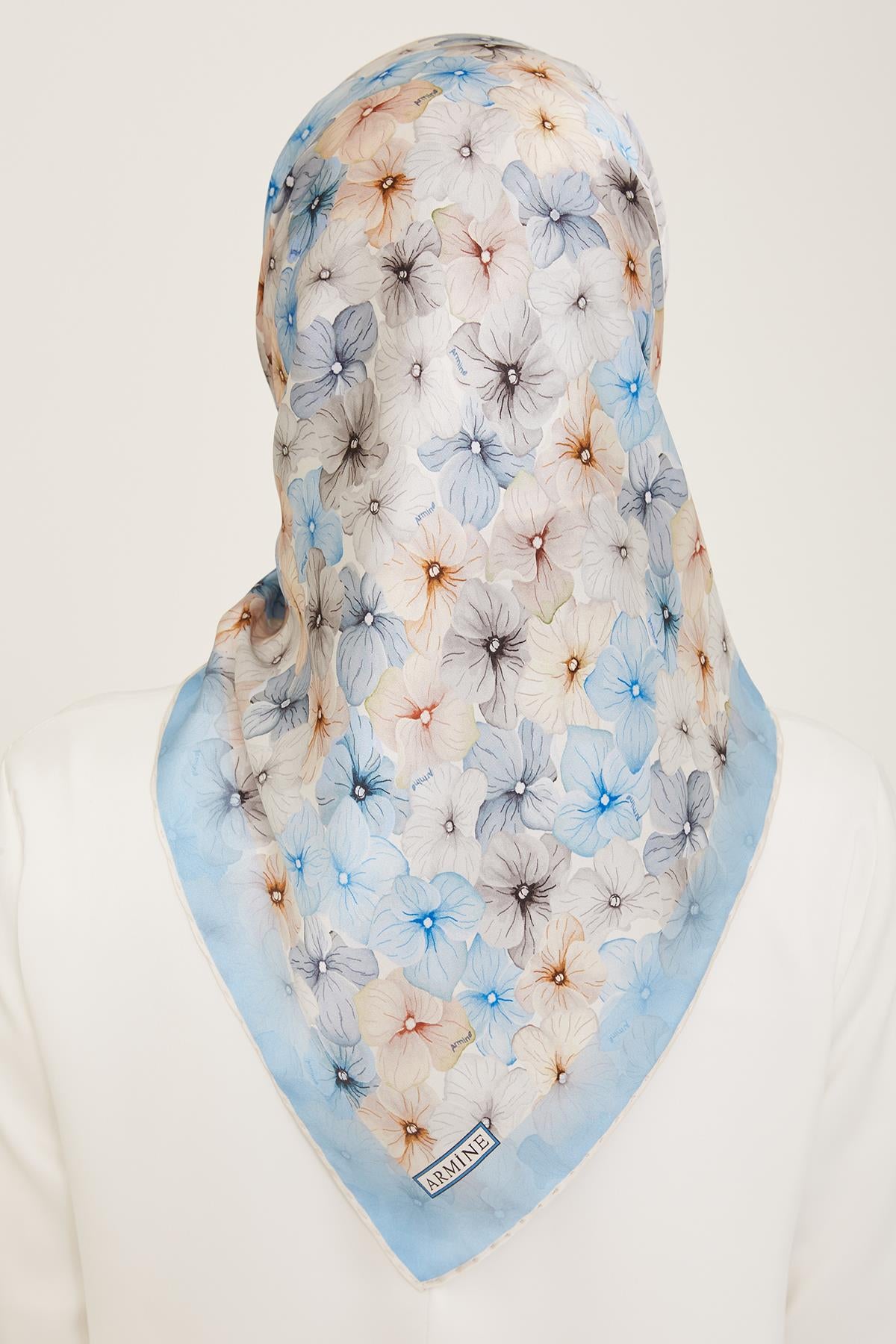 Armine İpek Eşarp 2024 Yaz - 9108-83 Açık Mavi Twill