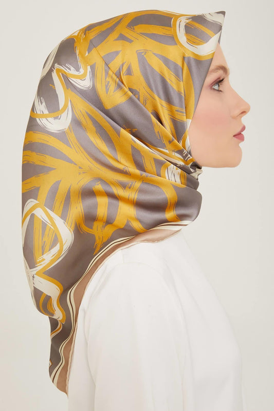 Armine İpek Eşarp Nostalji - 9123-38 Füme Sarı Twill