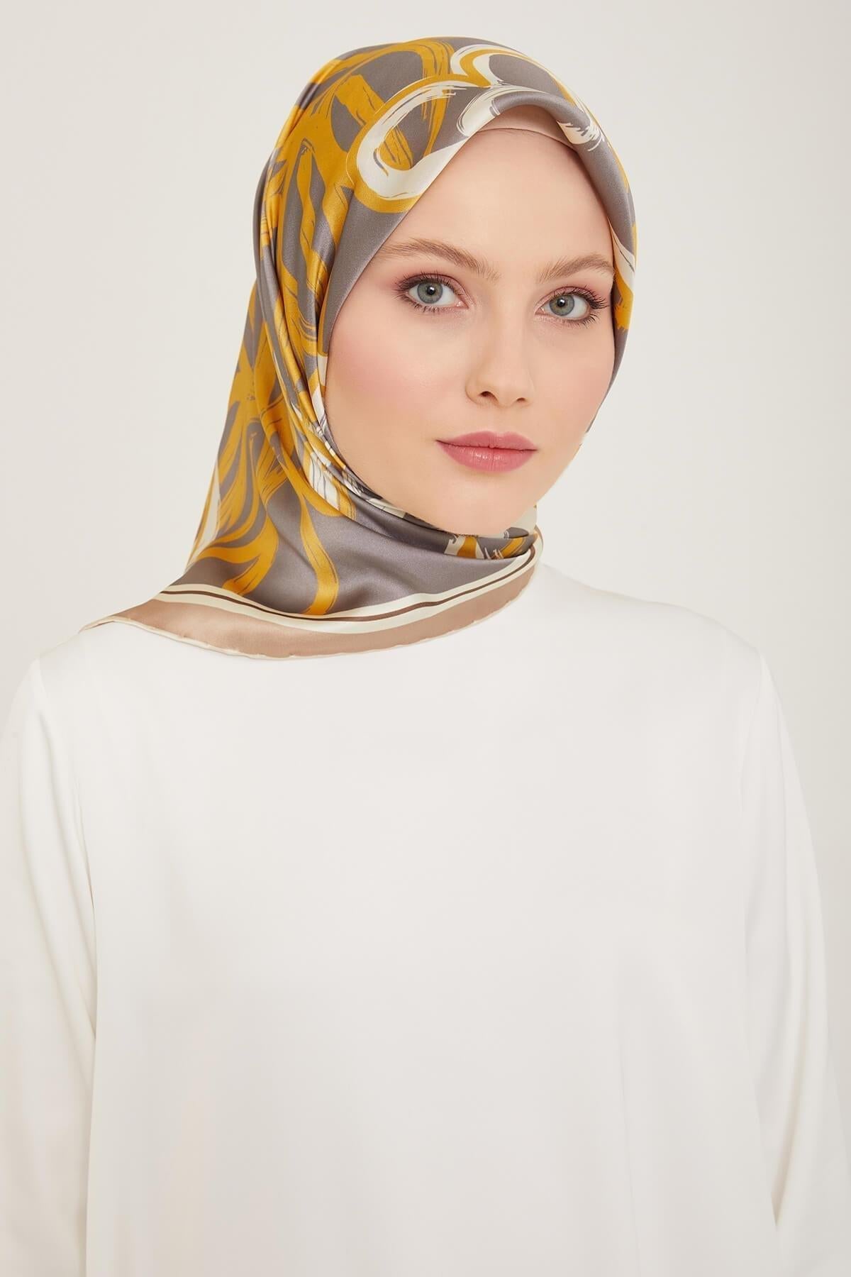Armine İpek Eşarp Nostalji - 9123-38 Füme Sarı Twill