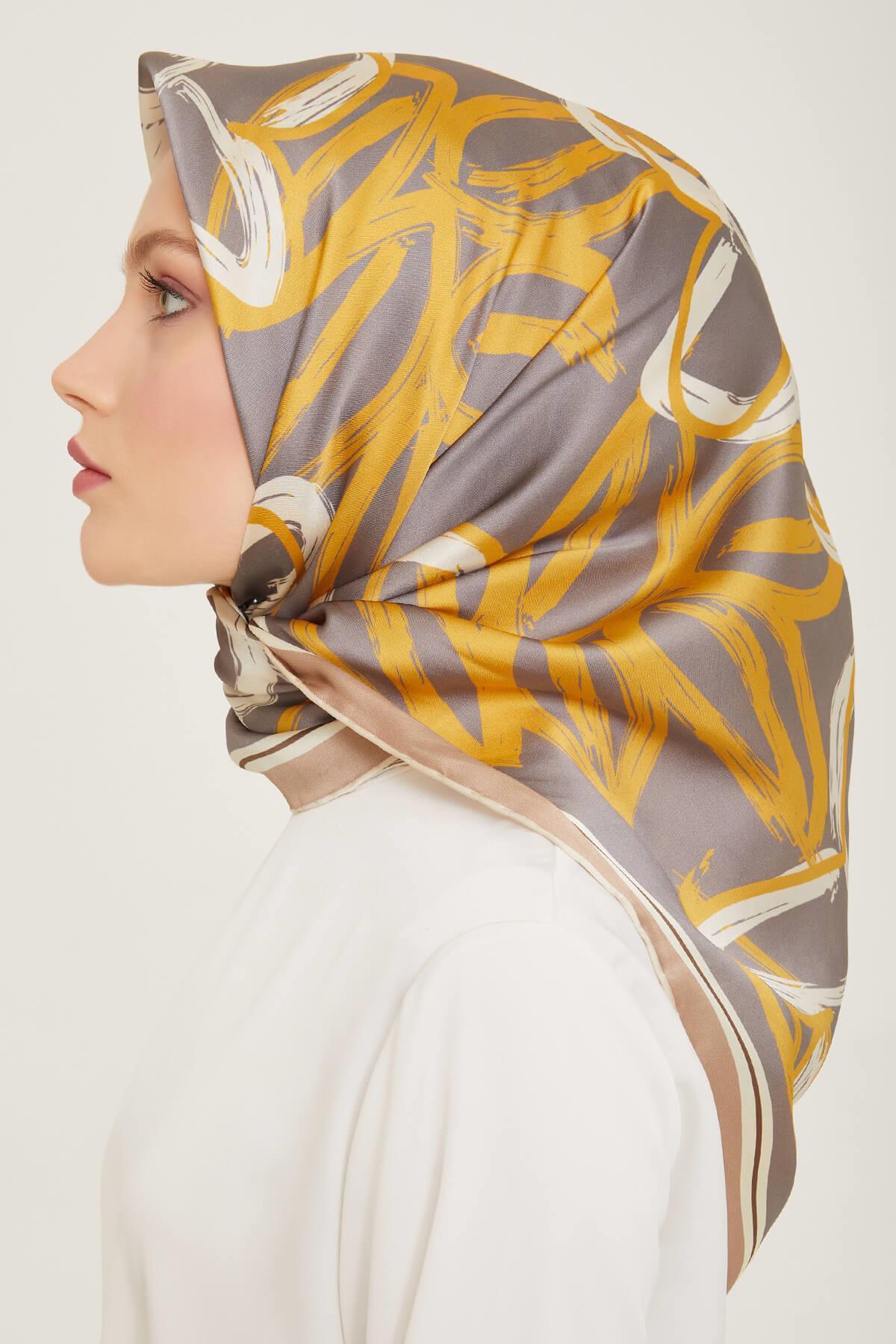 Armine İpek Eşarp Nostalji - 9123-38 Füme Sarı Twill