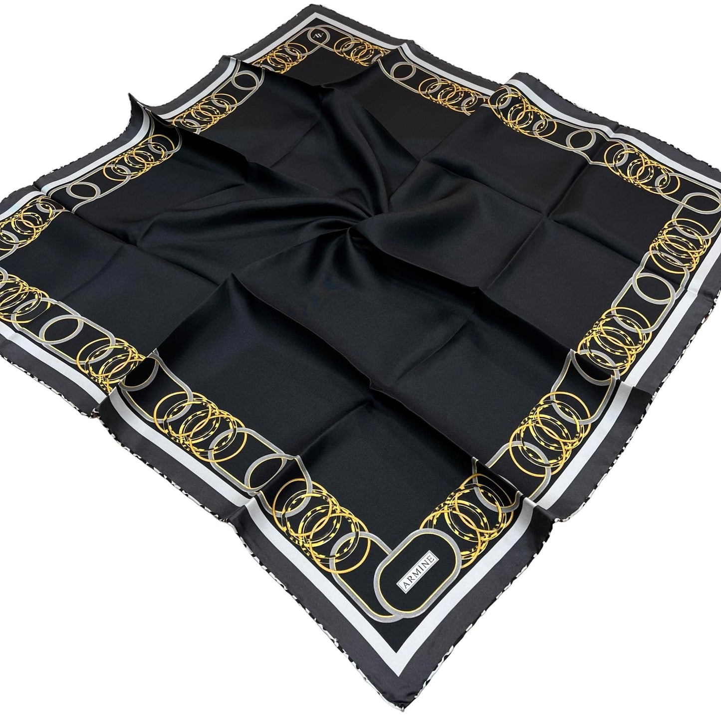 Armine İpek Eşarp 2024 Yaz - 9175-54 Siyah Gold Twill