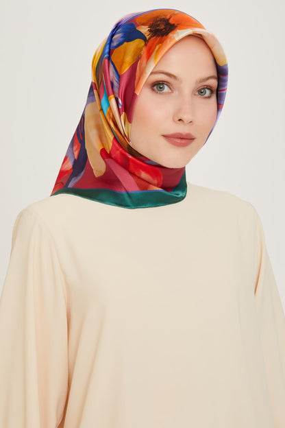 Armine İpek Eşarp 2025 Kış - 9205-57 Yeşil Bordo Twill