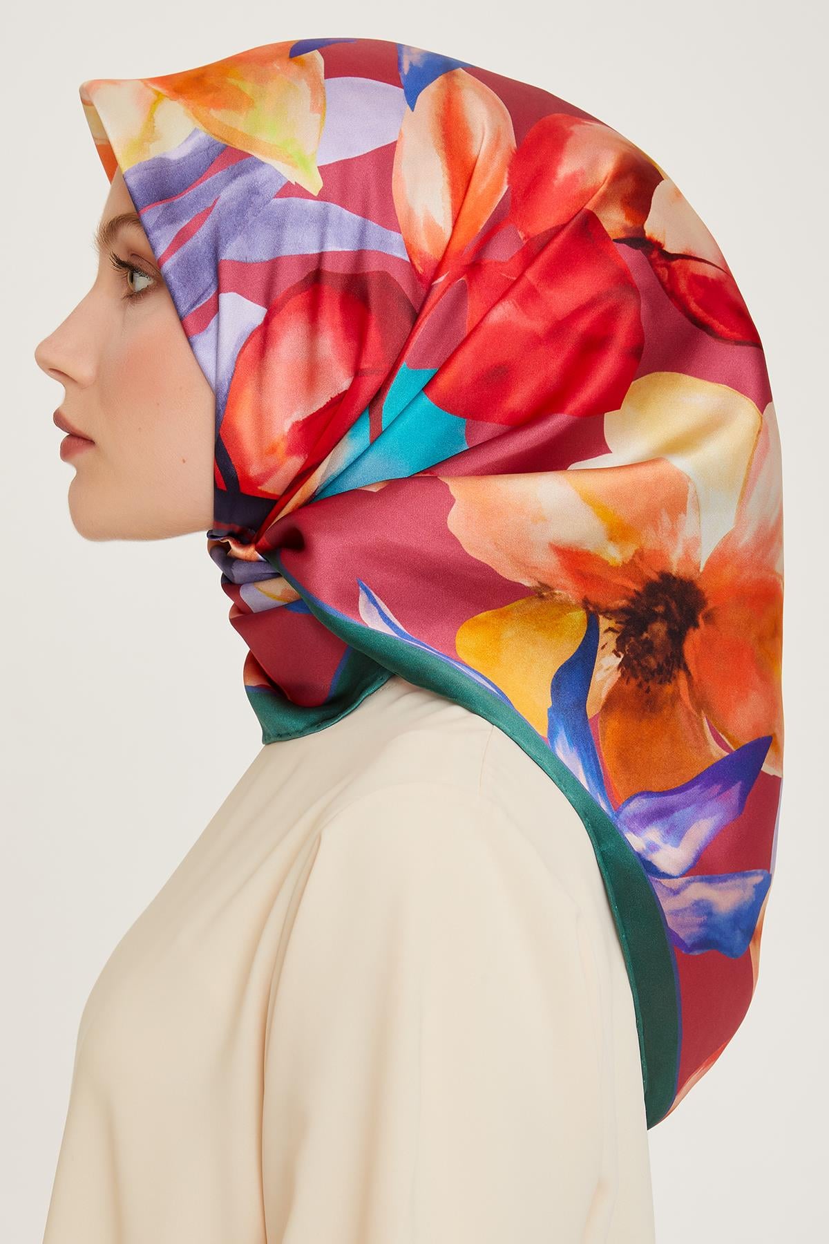 Armine İpek Eşarp 2025 Kış - 9205-57 Yeşil Bordo Twill