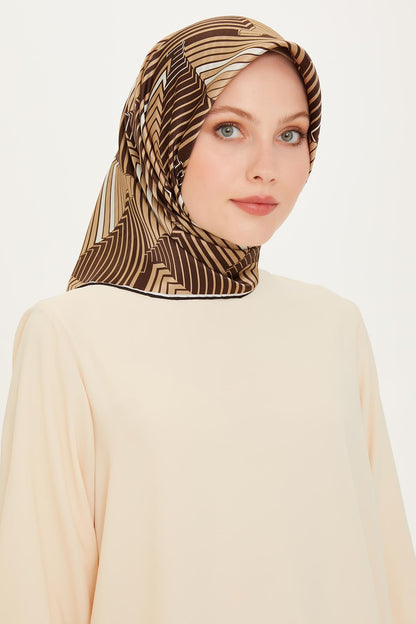 Armine İpek Eşarp 2025 Kış - 9218-35 Koyu Kahve Twill